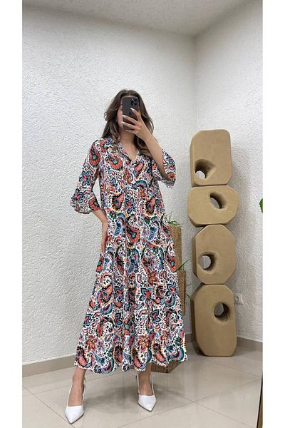 ZF BUTİK HEMDKLEID MULTICOLOR FAKIR ÄRMEL DOMINANT KRAGEN