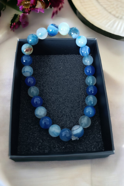 MGA DOĞAL TAŞ حجر العقيق الأزرق سوار الحجر الطبيعي الأحجار الطبيعية الأصلي حج...