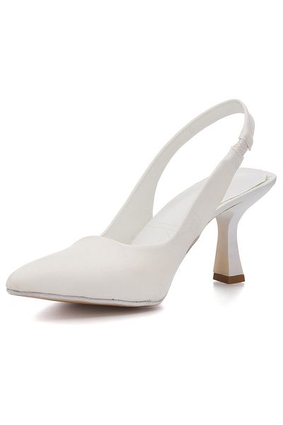 Allyup Casual Women's Pointed Toe Satin Fabric Thin Open Back Heels Model White Evening Dress Shoes 101B