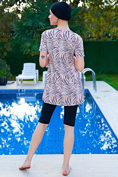 Ruko Maio Women's Large Size Short Sleeve Salmon Hijab Swimsuit C6T5N4O2