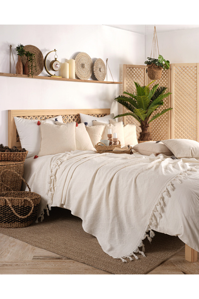 Cotanique Lima Pamuklu Çift Kişilik Pike 200x220 Çok Amaçlı Örtü Çift Kişilik...