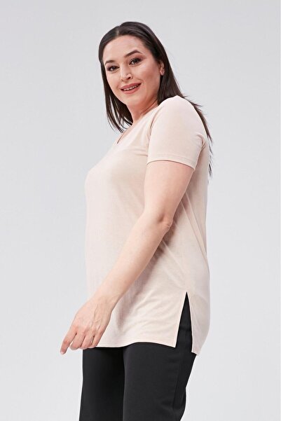 Seamoda Μπλουζάκι Basic Βαμβακερό με λαιμόκοψη V μεγάλου μεγέθους-ΜΠΕΖ