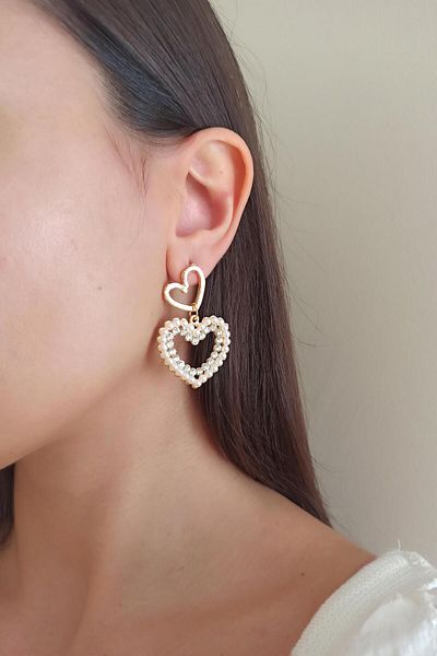 By Zeyna Aksesuar Women's Special Design Artificial Pearl Heart Model Earrings 002