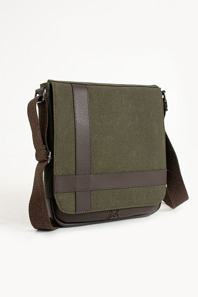 By Hakan Τσάντα ώμου Mega 417 UNISEX Canvas Messenger Τσάντα ώμου ΠΡΑΣΙΝΟ-ΚΑΦΕ