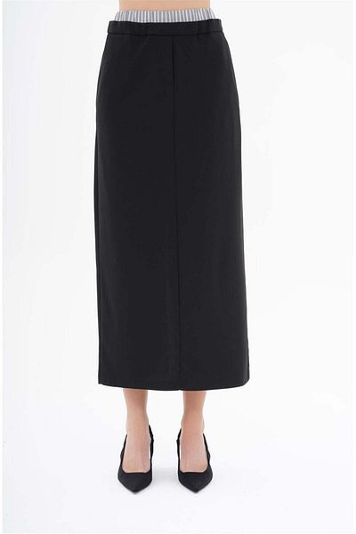 Lefon Women's Boxer Waisted Long Pencil Skirt Black