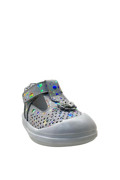 Tuğba Ortopedi 212-1 Model Orthopedic Genuine Leather - Silver Nubuck Floral Baby Girl First Step Shoes