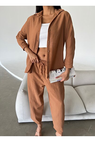 Friday Mood Σετ γυναικείο λινό πουκάμισο & παντελόνι