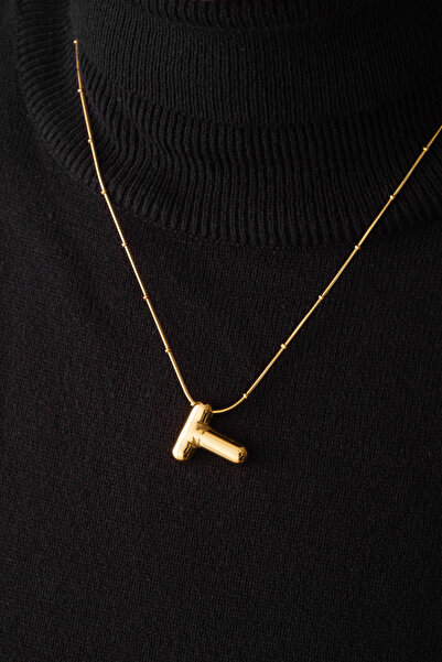 ByFlorya Jewelry قلادة بالون الفقاعات "T" بحروف فولاذية على شكل حرف T بسلسلة ...