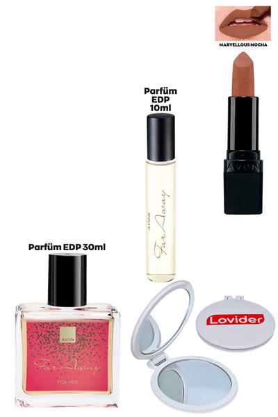 AVON Far Away Kadın Set; 30ml Parfüm + 10ml Çanta Boyu Parfüm+ Marvellous Moc...
