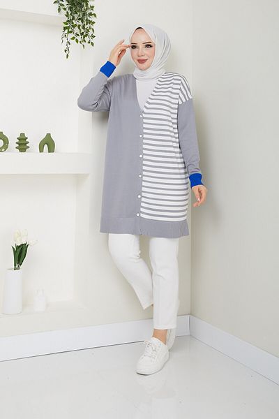 Pamuk Butik Γυναικεία ζακέτα Mercerized Stripe με λεπτομέρεια ριγέ πλεκτό