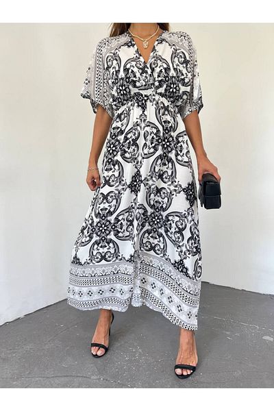 MY DEPO Rochie midi cu guler dublu cu mâneci liliac