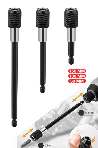 PROXTECH Profesyonel  Paslanmaz Vanadium Çelik   6 10 15 Cm 3 Lü Bits Uzatma Adaptörü 3 Adet