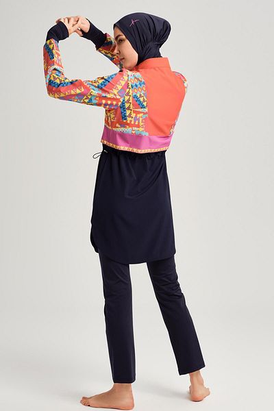 Haşema Μπλουζάκι μαγιό με μοτίβο Navy Blue Gilet Full Hijab της συλλογής Anatolian