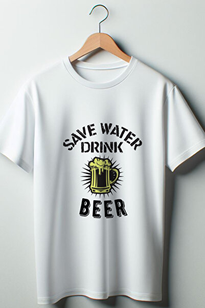Vordevia Štedi vodu, pij pivo Štampano Oversize kroj okrugla kragna Bela majica