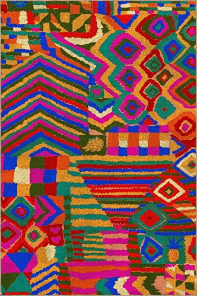Rugs Modern Halı Çok Renkli Karma Geometrik Şekil Desenli Modern Dekoratif Ha...