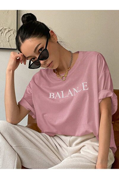 OVER HEAD Γυναικείο μπλουζάκι με στάμπα σε ροζ χρώμα Balance Oversized
