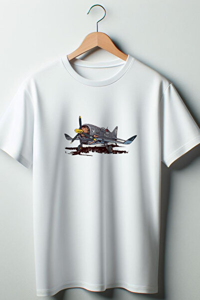 Vordevia Бяла тениска с голямо деколте и щампа на самолет