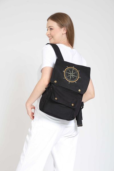 Street Bag Σακίδιο πλάτης με κέντημα πυξίδας για καθημερινή χρήση - Σχολείο ταξιδιού και κάμπινγκ