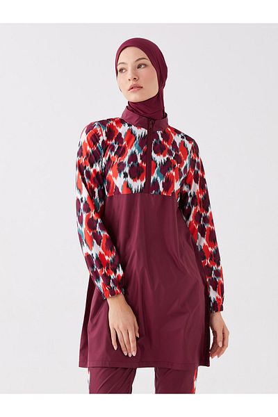 LC Waikiki High Collar Patterned Long Sleeve Women's Hijab Swimsuit Set