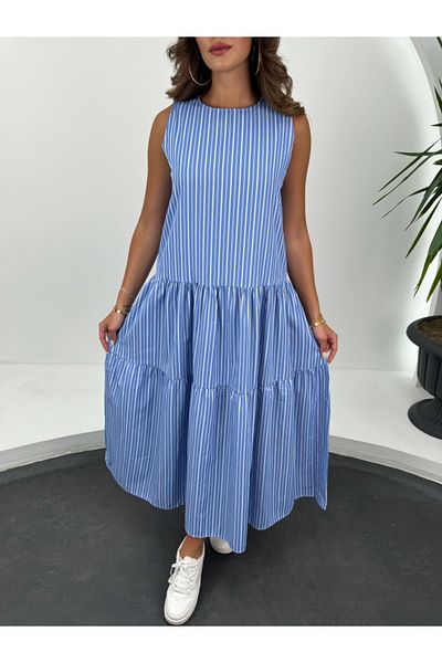 Elif Özbey Butik Rochie stratificată cu dungi albastre