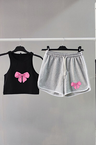 Vordevia طقم شورت قصير مطبوع بشريط من Coquette Fashion