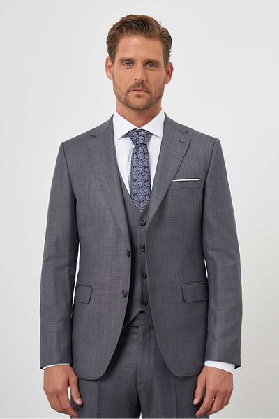 Morven Men's Smoked Polyviscon Basic Plain Pattern Slim Fit Mono Collar Suit