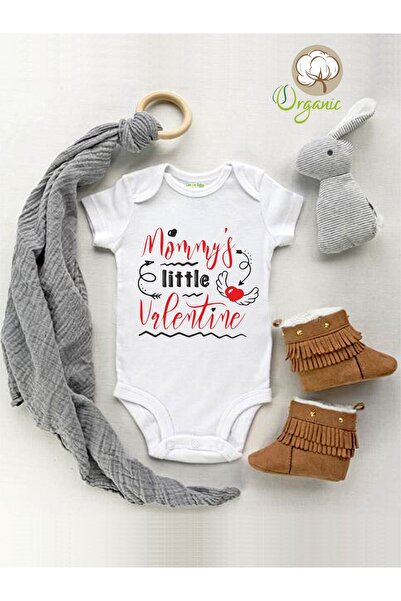 TUĞBABABY Mommy's Little Valentine Desenli Organik Çıtçıtlı Body