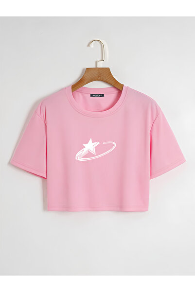 Mad&Calf Ženska majica Falling Star Štampano Oversize kroj Skraćeni kroj