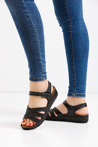 ALTUNTAŞ Women's - Girls - Mother Velcro Orthopedic Soft Tbana Summer Sandals Model - Black