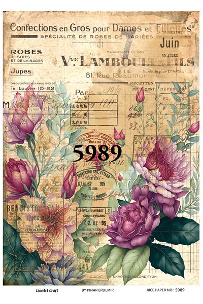 LİNEART Brass Patterned LineArt Decopage Paper - LA-5989