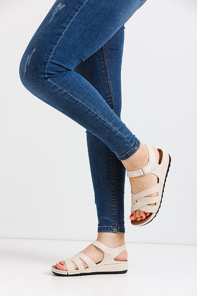 ALTUNTAŞ Women's - Girls - Mother Velcro Orthopedic Soft Tbana Summer Sandals Model - Beige
