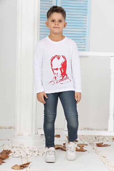 ixoskids club Kız Ve Erkek Çocuk Uzun Kollu Yüzde 100 Pamuk Atatürk Baskılı Tişört Minah-08090002
