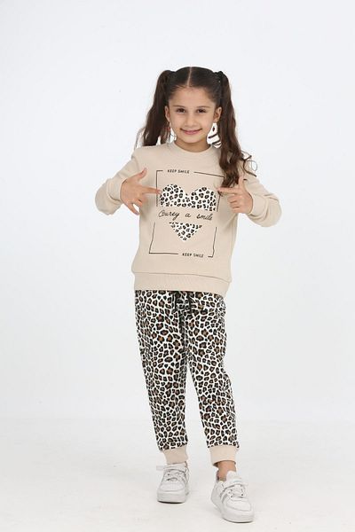ixoskids club Set trening pentru fete 100% bumbac cu model leopard - Kalp Minah- 06030010