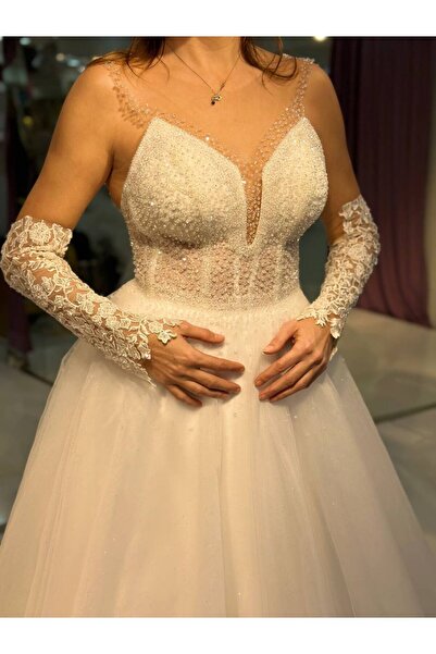 sanem moda قفازات الزفاف فستان الزفاف