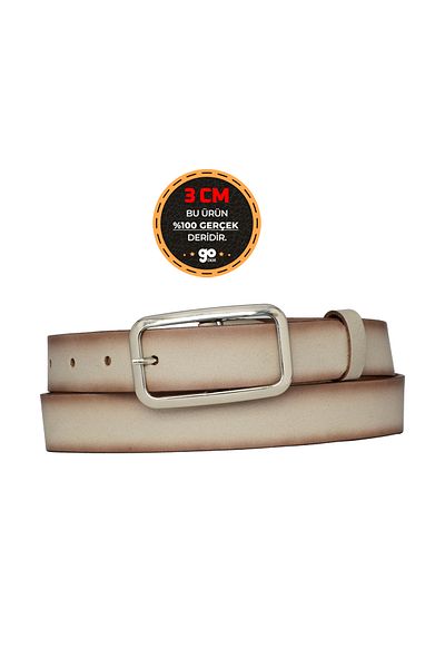 GoDeri 100% Genuine Leather, Silver Buckle Mink 3 cm Women's Belt, Trouser Belt, Shorts Belt 3cmkdn50