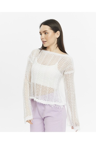 KNİTİCAL TEKSTİL knitical Bolero Watashi με φούντες Cream Crop Μπλούζα διάτρητη πλεκτά πλεκτά