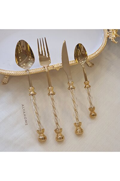 AlyaHomeAksesuar 24 Parça Titanyum Kristal Yemek Seti