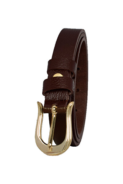 GoDeri Дамски колан от 100% естествена кожа в тъмнокафяв цвят с тънка катарама 2 см