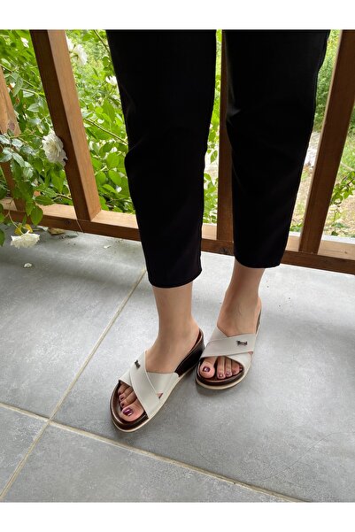 Hızlı Al Extra Comfortable Heeled White Women's Slippers