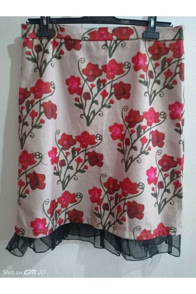 hoaryage Fusta de flanel cu model floral, lungime până la genunchi, cu centură