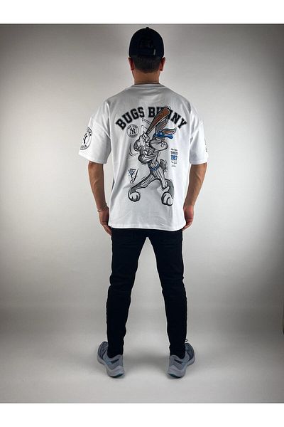 ESSFASIHON Unisex Oversize Μπλουζάκι με ραβδωτό γιακά με ριμπ μπλουζάκι