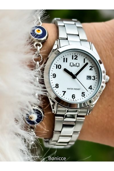 Q&Q Silver Colored Steel Cord with Calendar Women's Wristwatch Bracelet