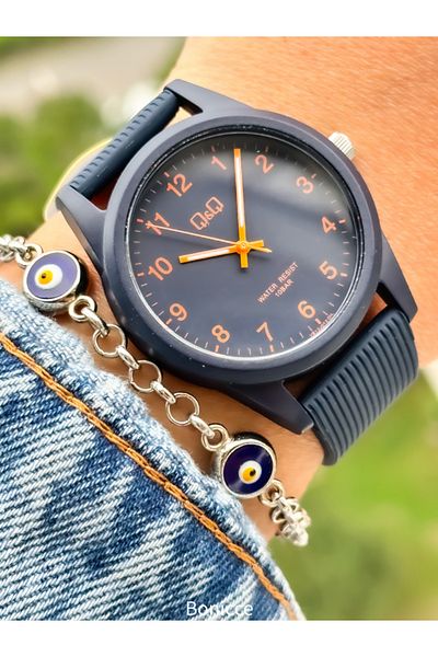 Q&Q 10 Bar Navy Blue Silicone Cord - Sports Women's Wristwatch Bracelet Suitable for Pool and Sea Use