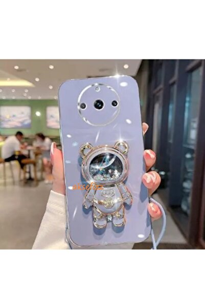 AKSEFİZZ Realme 11 Pro Uyumlu Akışkan Sıvılı Simli Yıldızlı Ayıcık Astronot S...