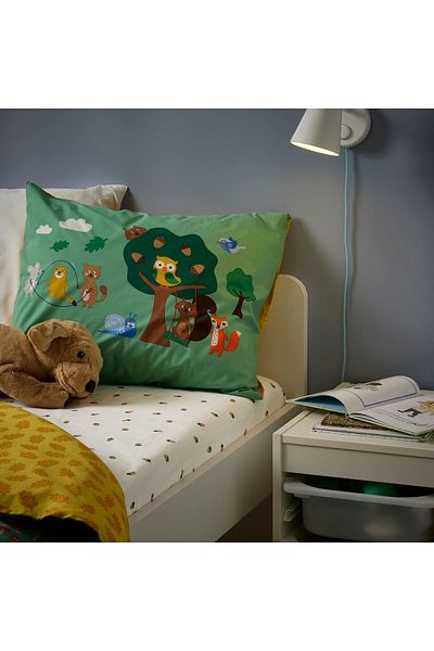 IKEA 90x200 cm White-Patterned Single Fitted Sheet - Acorn Pattern