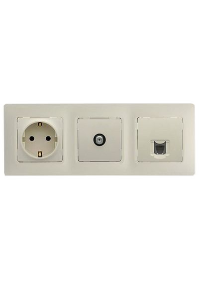 Legrand Salbei Beige (Cream) 3-Piece Set Grounded Socket, F Connector and Cat5 Data Socket Set