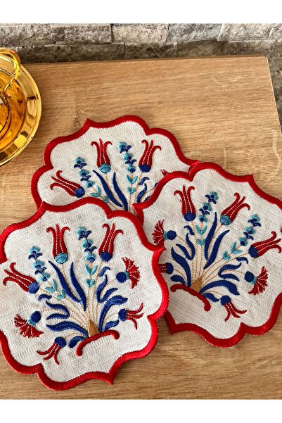 Nakışkonsept Tile Pattern Embroidered 6-Piece Cocktail Napkin