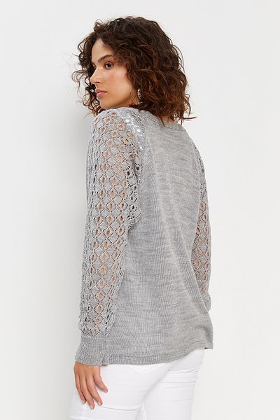 Hopoi Women's Gray Sleeve Openwork V-Neck Cardigan Hop85004