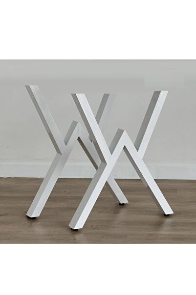 BafArt 72 Cm Çapraz Metal Masa Ayağı 2 Adet Beyaz