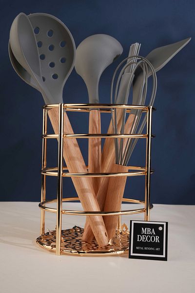 mba decor metal bending art 15x18cm Μεγάλο Μέγεθος Χρυσό Μεταλλικό Σκεπάστριο και Μαχαιροπήρουνα Organizer - Επιτραπέζια σκεύη και διακόσμηση κουζίνας